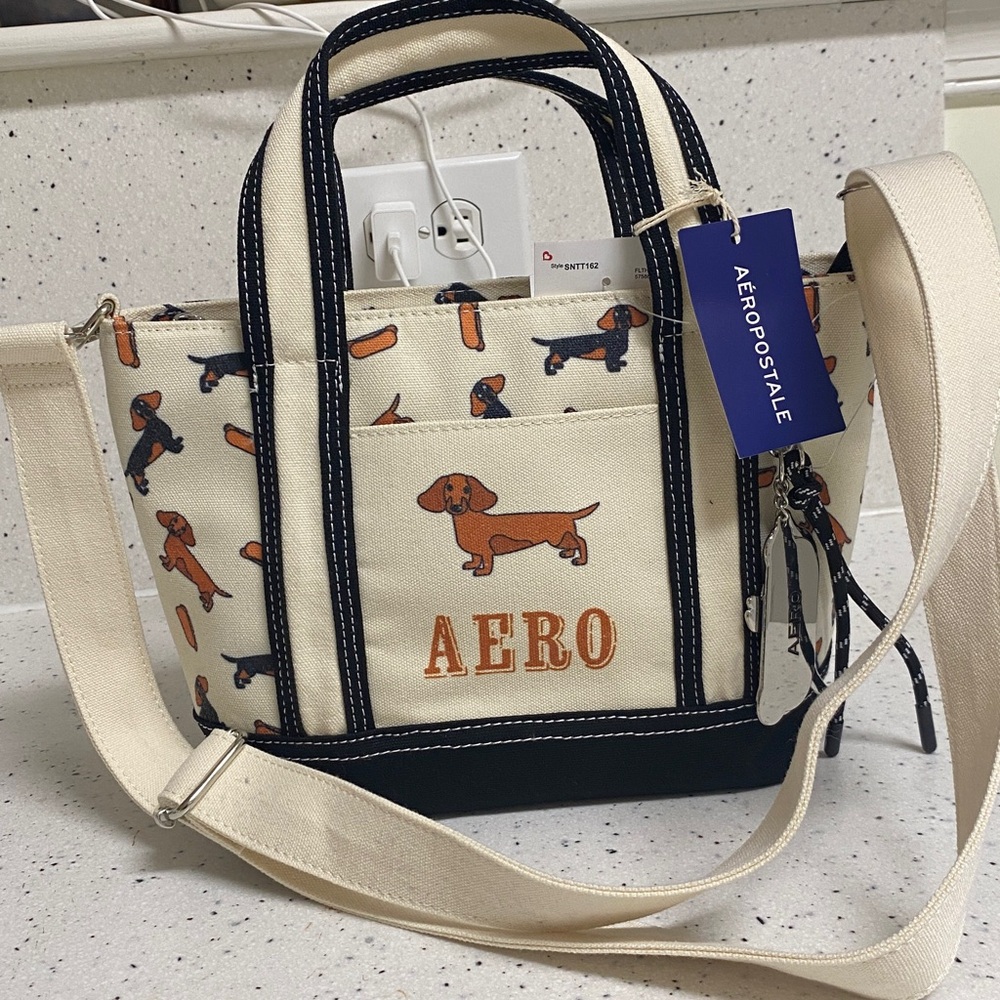 NWT.  Aeropostale, canvas, dachshund handbag.